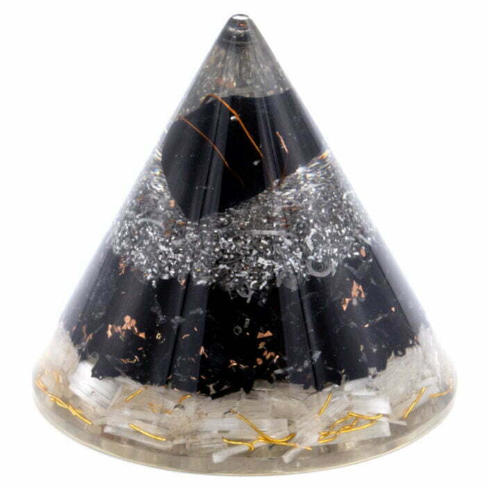 Orgonite Cone - Selenite and Black Tourmaline